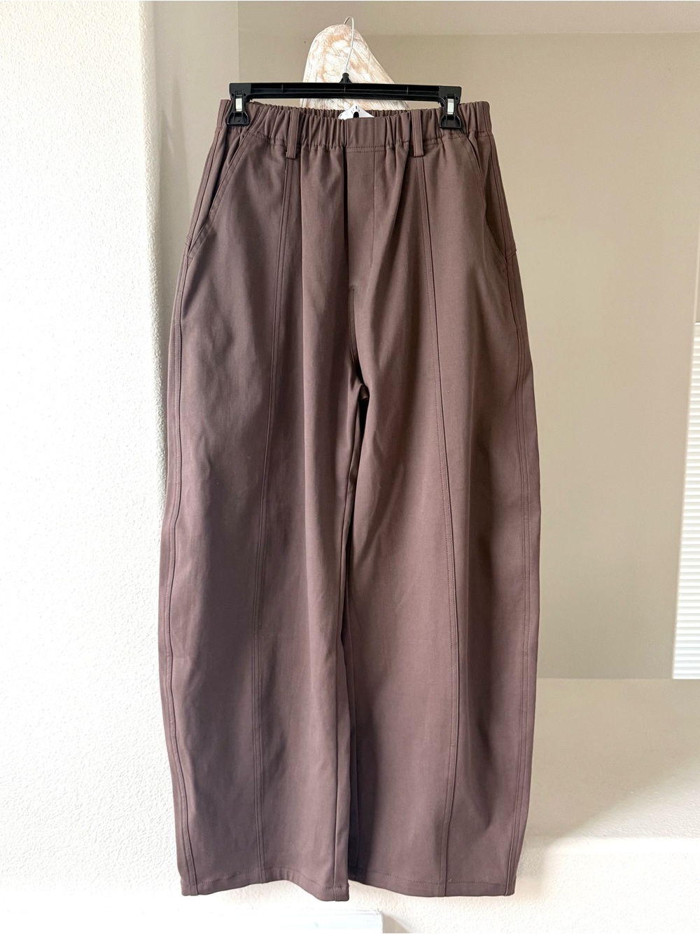 New! ELEH Brown Barrel Leg Wide Leg Cotton Pants Elastic Waist IT 40 US 4 - Picture 3 of 10